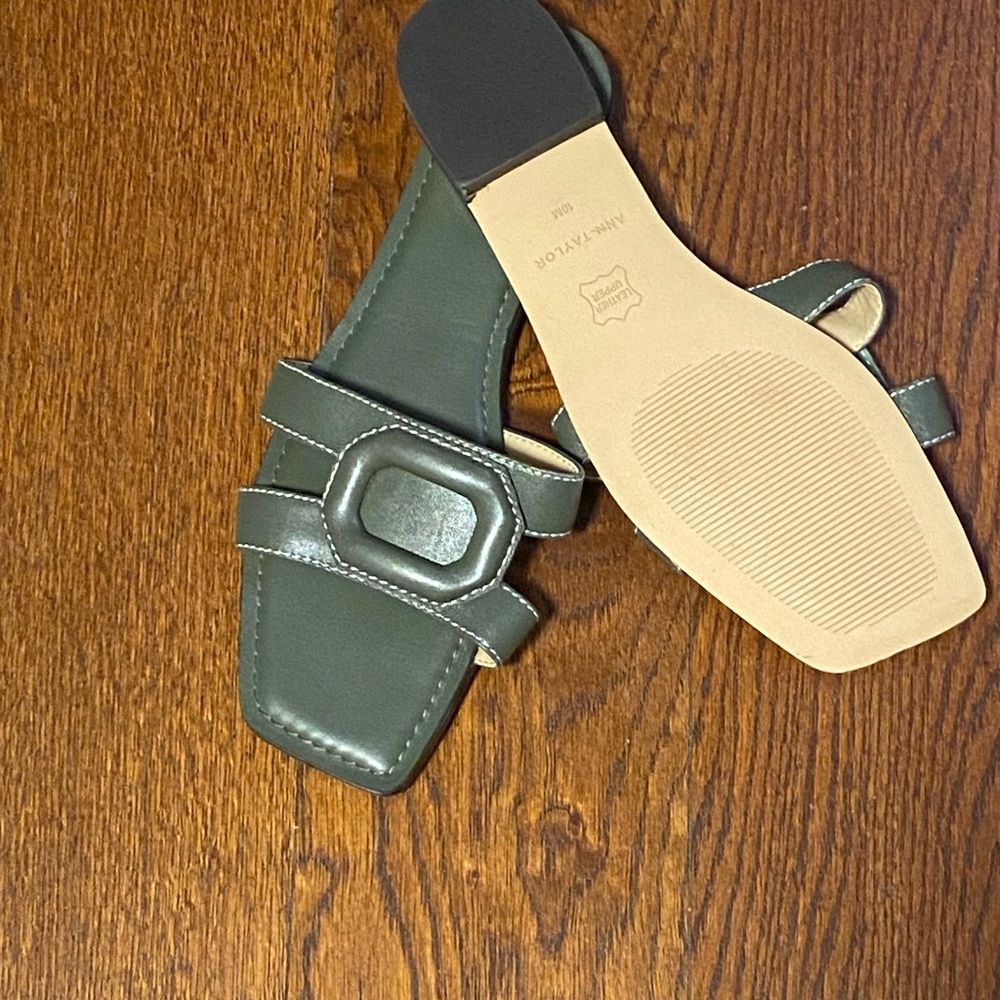 Ann Taylor Green Buckle Slides